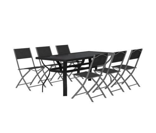 Juego de comedor de jardín 7 piezas con cojines gris y negro