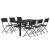 Juego de comedor de jardín 7 piezas con cojines gris y negro