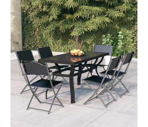 Juego de comedor de jardín 7 piezas con cojines gris y negro