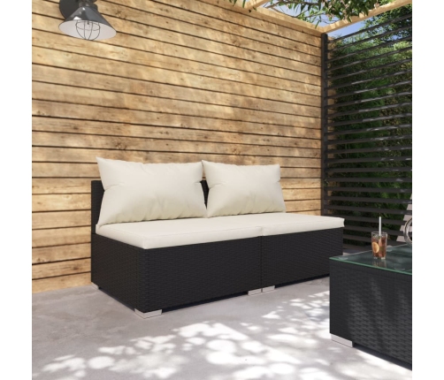 Set de muebles de jardín 2 pzas y cojines ratán sintético negro