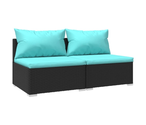 Set de muebles de jardín 2 pzas y cojines ratán sintético negro