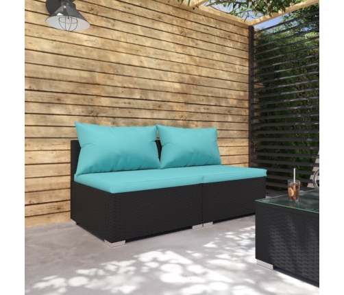 Set de muebles de jardín 2 pzas y cojines ratán sintético negro