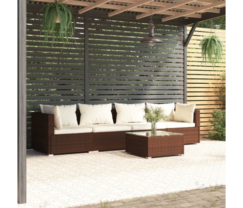 Set sofás de jardín 5 piezas y cojines ratán sintético marrón