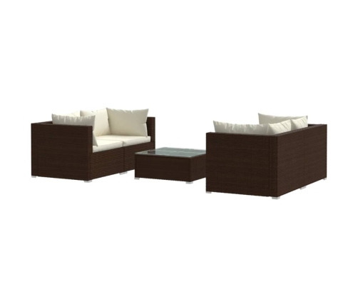 Set muebles de jardín 5 piezas y cojines ratán sintético marrón