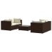Set muebles de jardín 5 piezas y cojines ratán sintético marrón