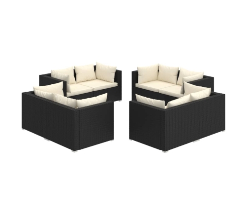 Set de muebles de jardín 8 pzas y cojines ratán sintético negro