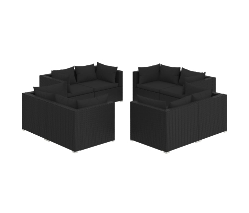 Set de muebles de jardín 8 pzas y cojines ratán sintético negro