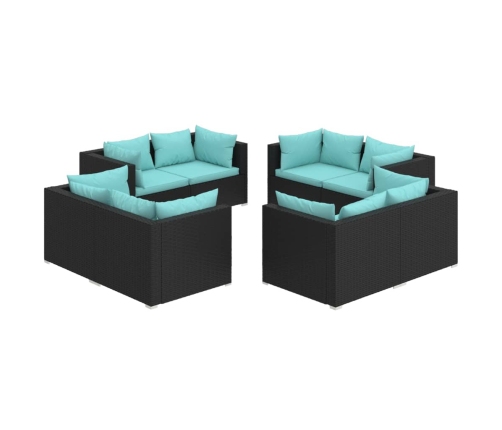 Set de muebles de jardín 8 pzas y cojines ratán sintético negro