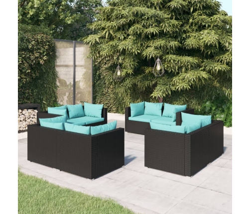 Set de muebles de jardín 8 pzas y cojines ratán sintético negro
