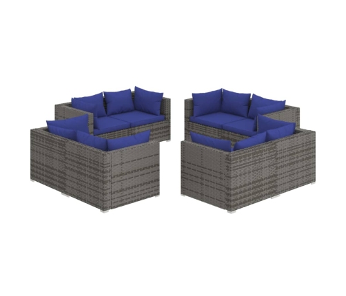 Set de sofás de jardín 8 piezas y cojines ratán sintético gris