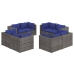 Set de sofás de jardín 8 piezas y cojines ratán sintético gris