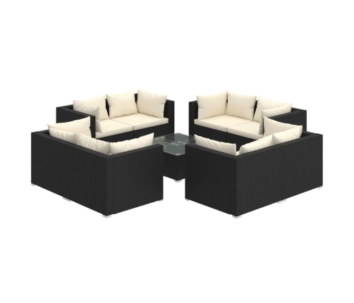 Set de muebles de jardín 9 pzas y cojines ratán sintético negro