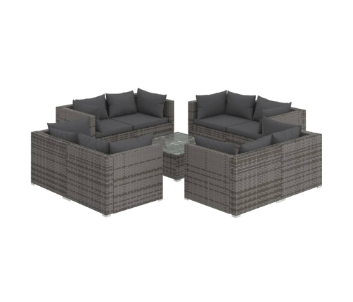 Set de muebles de jardín 9 pzas y cojines ratán sintético gris
