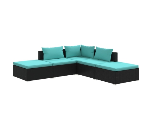 Set de muebles de jardín 5 pzas y cojines ratán sintético negro