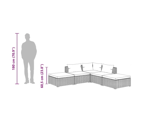 Set de muebles de jardín 5 pzas y cojines ratán sintético negro