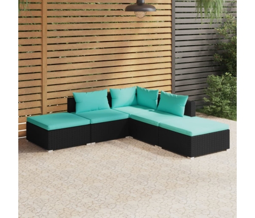 Set de muebles de jardín 5 pzas y cojines ratán sintético negro