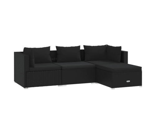 Set de muebles de jardín 4 pzas y cojines ratán sintético negro