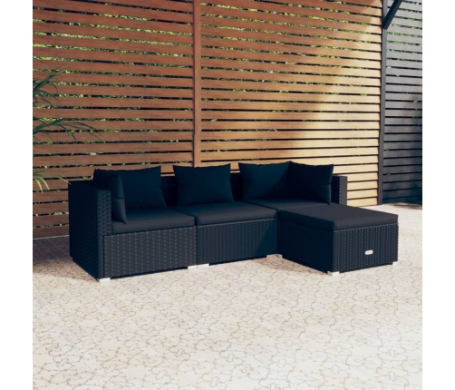Set de muebles de jardín 4 pzas y cojines ratán sintético negro