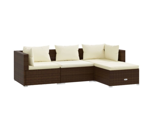 Set muebles de jardín 4 piezas y cojines ratán sintético marrón