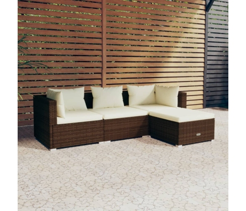 Set muebles de jardín 4 piezas y cojines ratán sintético marrón