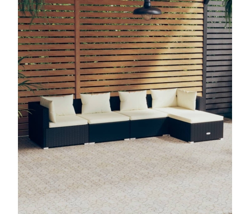 Set de muebles de jardín 5 pzas y cojines ratán sintético negro