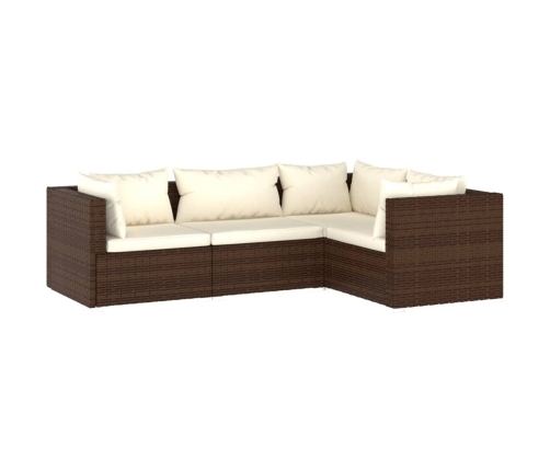 Set muebles de jardín 4 piezas y cojines ratán sintético marrón