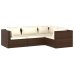 Set muebles de jardín 4 piezas y cojines ratán sintético marrón