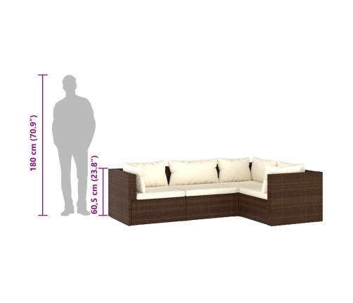 Set muebles de jardín 4 piezas y cojines ratán sintético marrón