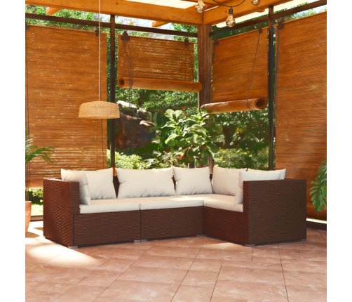 Set muebles de jardín 4 piezas y cojines ratán sintético marrón