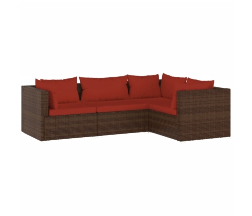 Set muebles de jardín 4 piezas y cojines ratán sintético marrón