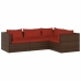 Set muebles de jardín 4 piezas y cojines ratán sintético marrón
