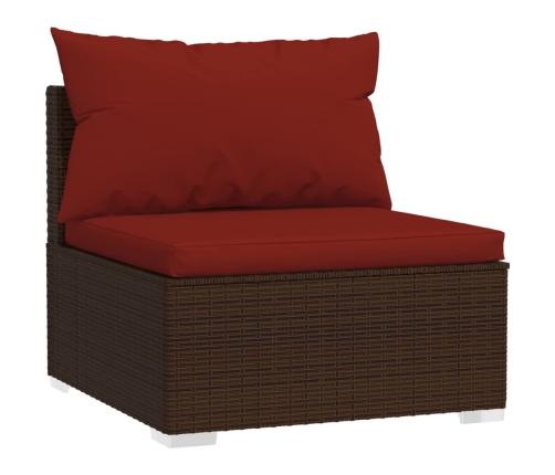 Set muebles de jardín 4 piezas y cojines ratán sintético marrón