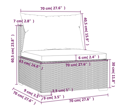 Set muebles de jardín 4 piezas y cojines ratán sintético marrón