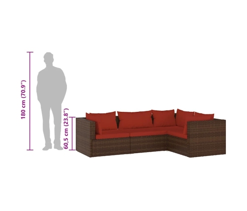 Set muebles de jardín 4 piezas y cojines ratán sintético marrón