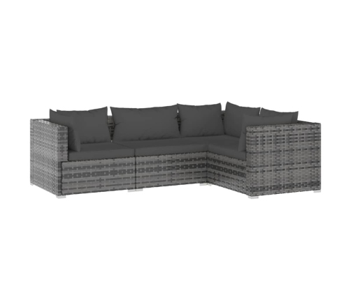 Set muebles de jardín 4 piezas y cojines ratán sintético gris
