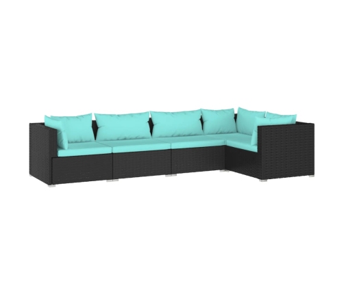 Set de muebles de jardín 5 pzas y cojines ratán sintético negro