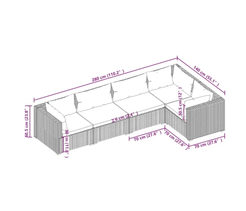 Set de muebles de jardín 5 pzas y cojines ratán sintético negro