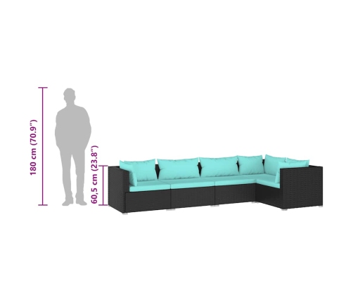 Set de muebles de jardín 5 pzas y cojines ratán sintético negro