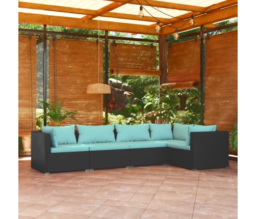 Set de muebles de jardín 5 pzas y cojines ratán sintético negro
