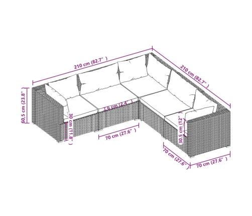 Set de muebles de jardín 5 pzas y cojines ratán sintético negro