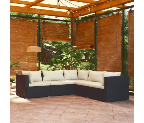 Set de muebles de jardín 5 pzas y cojines ratán sintético negro
