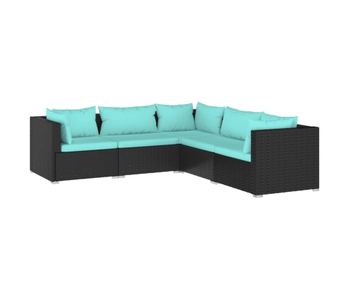 Set de muebles de jardín 5 pzas y cojines ratán sintético negro