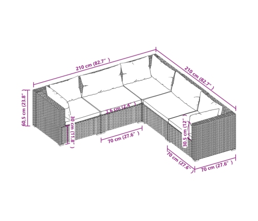 Set de muebles de jardín 5 pzas y cojines ratán sintético negro