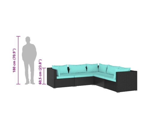 Set de muebles de jardín 5 pzas y cojines ratán sintético negro