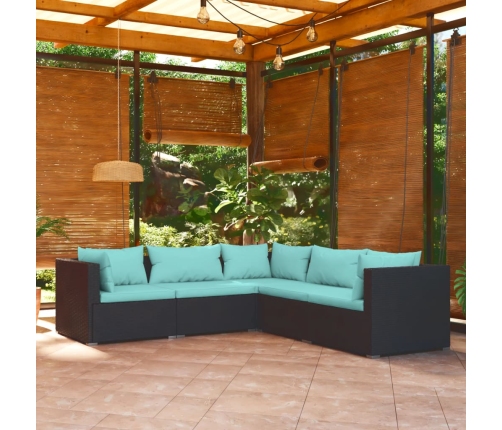 Set de muebles de jardín 5 pzas y cojines ratán sintético negro