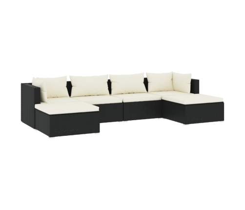 Set de muebles de jardín 6 pzas y cojines ratán sintético negro