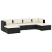 Set de muebles de jardín 6 pzas y cojines ratán sintético negro