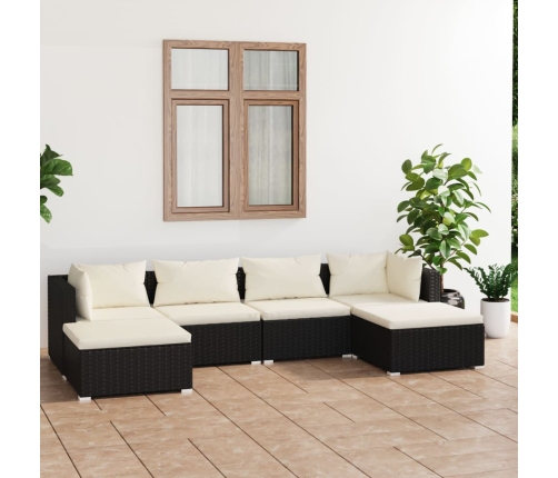 Set de muebles de jardín 6 pzas y cojines ratán sintético negro