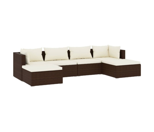 Set muebles de jardín 6 piezas y cojines ratán sintético marrón