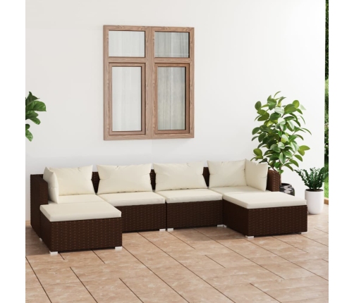 Set muebles de jardín 6 piezas y cojines ratán sintético marrón